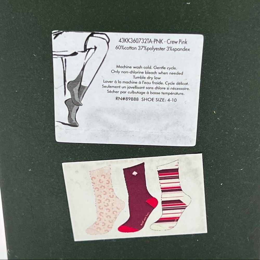 Kate Spade Crew Pink Animal Print Striped Solid 3 Pairs Crew Socks Gift Box - Picture 4 of 4